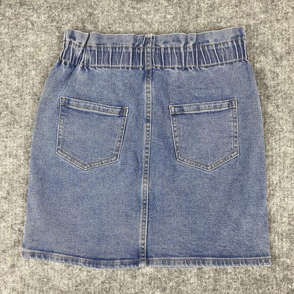 Vintage 90s Jean Denim Mini Skirt Women Medium Blue Paperbag Waist 90s - Picture 4 of 8